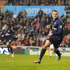 Thomas Vermaelen celebrates scoring the 3rd Arsenal goal. Stoke City 1: 3 Arsenal