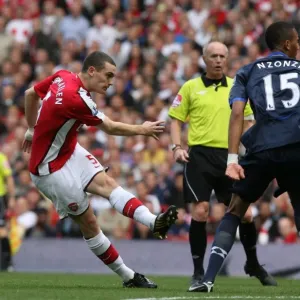 Thomas Vermaelen shoots past Blackburn goalkeeper Paul