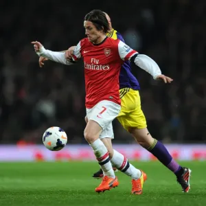 Tomas Rosicky (Arsenal) Jonjo Shelvey (Swansea). Arsenal 2: 2 Swansea City. Barclays Premier League