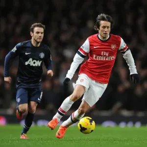 Tomas Rosicky (Arsenal) Juan Mata (Man Utd). Arsenal 0: 0 Manchester United. Barclays Premier League