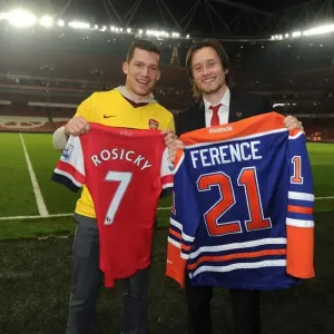 Tomas Rosicky (Arsenal) with NHL Player Andrew Ference after the match. Arsenal 2 Tomas Rosicky (Arsenal) with NHL Player Andrew Ference after the match. Arsenal 2