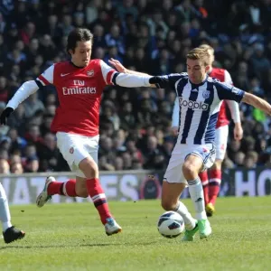 Tomas Rosicky Battles Past Claudio Yacob and James Morrison in Arsenal's Premier League Clash with West Bromwich Albion Tomas Rosicky Battles Past Claudio Yacob and James Morrison in Arsenal's Premier League Clash with West Bromwich Albion