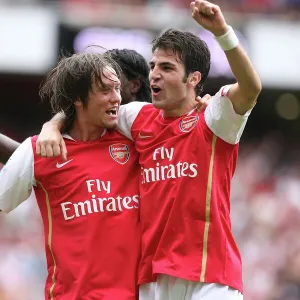 Tomas Rosicky celebrates scoring Arsenals 1st goal with Cesc Fabregas