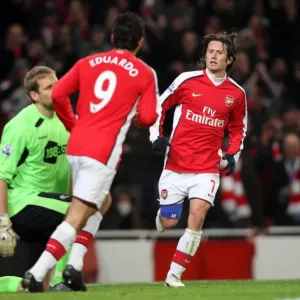 Tomas Rosicky celebrates scoring Arsenals 1st goal. Arsenal 4: 2 Bolton Wanderers Tomas Rosicky celebrates scoring Arsenals 1st goal. Arsenal 4: 2 Bolton Wanderers