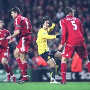 Print of Tomas Rosicky scoring past Jerzy Dudek in the 2007 FA Cup