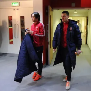 Tomas Rosicky and Thomas Vermaelen (Arsenal). Arsenal 2: 0 Newcastle United. Barclays Premier League Tomas Rosicky and Thomas Vermaelen (Arsenal). Arsenal 2: 0 Newcastle United. Barclays Premier League
