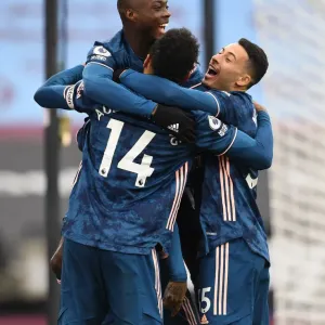 Triumphant Arsenal Threesome: Lacazette, Pepe, Aubameyang Celebrate Three Goals Against West Ham Triumphant Arsenal Threesome: Lacazette, Pepe, Aubameyang Celebrate Three Goals Against West Ham