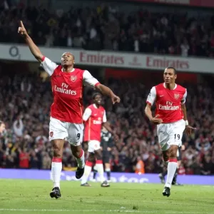 Triumphant Moment: Arsenal's Julio Baptista and Gilberto Celebrate 3-1 Victory Over Manchester City Triumphant Moment: Arsenal's Julio Baptista and Gilberto Celebrate 3-1 Victory Over Manchester City