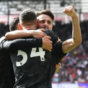 Triumphant Moment: Fabio Vieira and Granit Xhaka Celebrate Arsenal's Goals Against Brentford (2022-23) Triumphant Moment: Fabio Vieira and Granit Xhaka Celebrate Arsenal's Goals Against Brentford (2022-23)