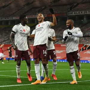 Triumphant Threesome: Aubameyang, Partey, Lacazette's Empty Old Trafford Goal Celebration (Manchester United vs Arsenal, 2020-21) Triumphant Threesome: Aubameyang, Partey, Lacazette's Empty Old Trafford Goal Celebration (Manchester United vs Arsenal, 2020-21)