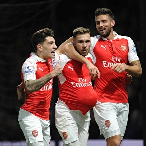 Triumphant Threesome: Ramsey, Giroud, Bellerin - Celebrating Arsenal's Goals Against Watford (2015/16)