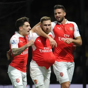 Triumphant Threesome: Ramsey, Giroud, Bellerin - Celebrating Arsenal's Goals Against Watford (2015/16)