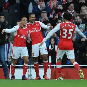 Triumphant Threesome: Sanchez, Walcott, Elneny Celebrate Arsenal's First Goal vs. AFC Bournemouth