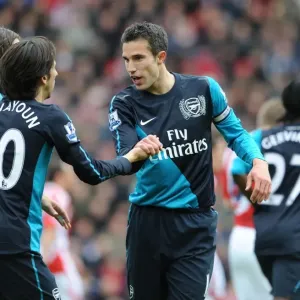 Triumphant Threesome: Van Persie, Benayoun, Rosicky Celebrate Arsenal's Goal Against Stoke City