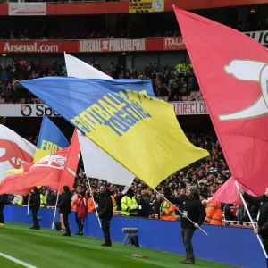 Ukraine Flag Wave: Arsenal vs Leicester City, Premier League, Emirates Stadium Ukraine Flag Wave: Arsenal vs Leicester City, Premier League, Emirates Stadium