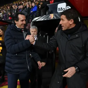 Unai Emery and Javi Gracia Pre-Match Handshake: Watford vs. Arsenal, Premier League 2018-19