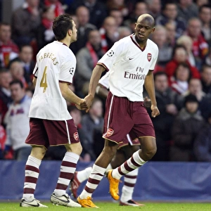 Unforgettable Moment: Abou Diaby and Cesc Fabregas's Goal Celebration in Arsenal's Champions League Battle at Anfield (2008)