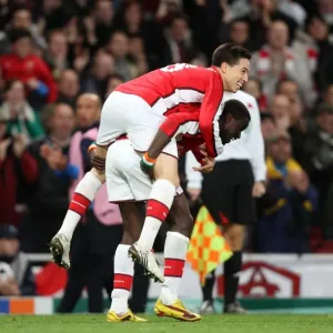 Unstoppable Arsenal Trio: Nasri, Eboue, Vela Celebrate First Goals in 2:0 UEFA Champions League Victory over Standard Liege (2009, Emirates Stadium)