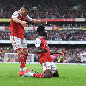 Unstoppable Duo: Partey and Xhaka's Electric Goal Celebration (Arsenal vs. Nottingham Forest, 2022-23)