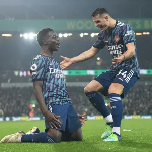 Unstoppable Saka and Xhaka: Celebrating Arsenal's Third Goal Against Norwich City (Premier League 2021-22) Unstoppable Saka and Xhaka: Celebrating Arsenal's Third Goal Against Norwich City (Premier League 2021-22)