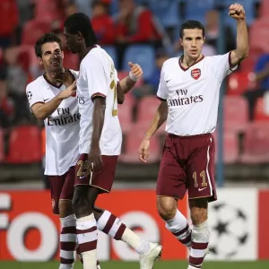 Van Persie's Strike: Fabregas and Adebayor in Jubilation after Arsenal's UEFA Champions League Victory over Steaua Bucharest (2007) Van Persie's Strike: Fabregas and Adebayor in Jubilation after Arsenal's UEFA Champions League Victory over Steaua Bucharest (2007)