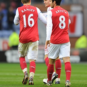 Vermaelen and Arsenal Celebrate Second Goal Against Wigan Athletic (2011-12)