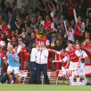 Vic Akers the Arsenal Manager celebrates at the final whistle Vic Akers the Arsenal Manager celebrates at the final whistle