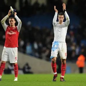 Victory Salute: Van Persie and Vermaelen Celebrate Arsenal's Win at Manchester City, 2011-12