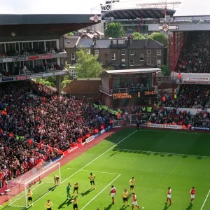 View from the East stand at Highbury with new stadium in the background