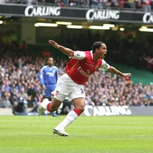 Der Walcott feiert den Treffer des Arsenal-Torbegegners