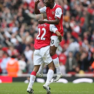 William Gallas celebrates scoring the 2nd Arsenal goal with Gael Clichy
