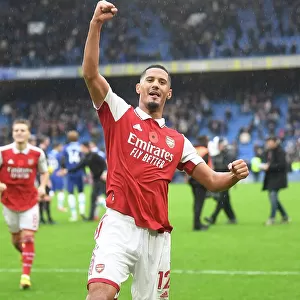 William Saliba's Celebration: Arsenal's Premier League Victory over Chelsea (2022-23)