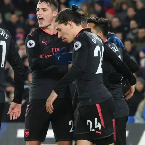 Xhaka and Bellerin Celebrate Arsenal's Third Goal vs Crystal Palace (2017-18) Xhaka and Bellerin Celebrate Arsenal's Third Goal vs Crystal Palace (2017-18)