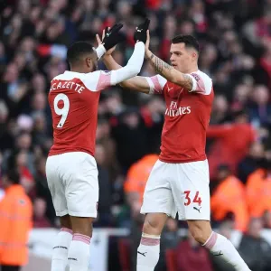 Xhaka and Lacazette Celebrate Goal: Arsenal vs Manchester United, Premier League 2018-19