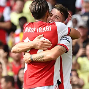 Xhaka and Mari in Jubilant Moment as They Celebrate Arsenal's Goal Against Chelsea