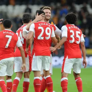 Xhaka and Mustafi: Celebrating Arsenal's Fourth Goal Against Hull City (2016-17) Xhaka and Mustafi: Celebrating Arsenal's Fourth Goal Against Hull City (2016-17)