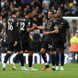 Xhaka and Saliba Celebrate Arsenal's Victory over Leeds United Xhaka and Saliba Celebrate Arsenal's Victory over Leeds United