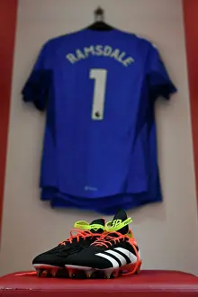 Arsenal V Crystal Palace 2023-24 Prints: Aaron Ramsdale's Focus: A Peek into His Arsenal Dressing Room Boots (2023-24)