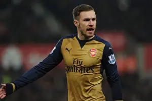 Stoke City V Arsenal 2015-16 Prints: Aaron Ramsey in Action: Arsenal vs Stoke City (Premier League 2015-16)