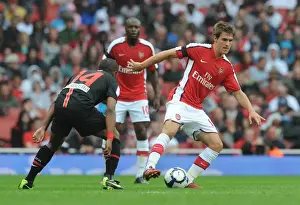 Arsenal V Athletico Madrid 2009-10 Prints: Aaron Ramsey (Arsenal) Florent Sinama-Pongolle (Athletico Madrid)
