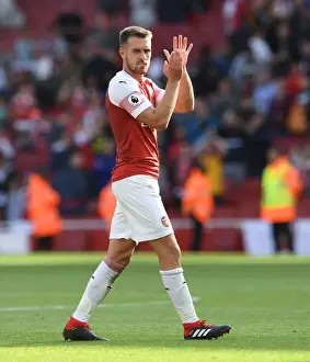 Aaron Ramsey Celebrates with Arsenal Fans after Arsenal v West Ham United Win
