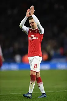 Aaron Ramsey Celebrates with Arsenal Fans: Leicester City vs. Arsenal, Premier League 2017-18