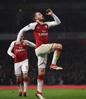 Images Dated 3rd February 2018: Aaron Ramsey celebrates scoring his 2nd goal. Arsenal 5: 1 Everton. Premier League