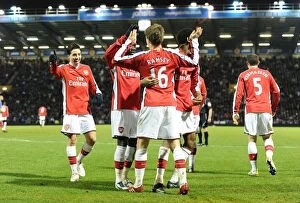 Portsmouth v Arsenal 2009-10 Collection: Aaron Ramsey celebrates scoring the 3rd Arsenal goal with Samir Nasri, Bacary Sagna