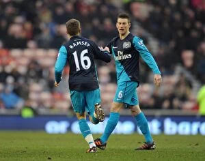 Sunderland v Arsenal 2011-12 Gallery: Aaron Ramsey celebrates scoring Arsenals 1st goal with Laurent Koscielny