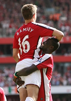 Arsenal v Portsmouth 2009-10 Collection: Aaron Ramsey celebrates scoring Arsenals 4th goal