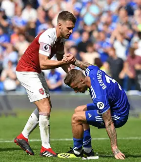 Cardiff City V Arsenal 2018-19 Prints: Aaron Ramsey Consoles Joe Bennett after Intense Cardiff vs. Arsenal Clash
