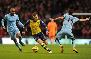 Manchester City V Arsenal 2014-15 Prints: Aaron Ramsey Dodges Past Jesus Navas and Fernando: Manchester City vs Arsenal