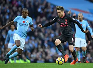 Manchester City V Arsenal 2017-18 Prints: Aaron Ramsey Outmaneuvers Fernandinho: Manchester City vs. Arsenal, Premier League 2017-18