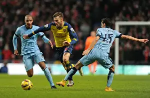 Manchester City V Arsenal 2014-15 Prints: Aaron Ramsey Outmaneuvers Jesus Navas and Fernando: Manchester City vs Arsenal